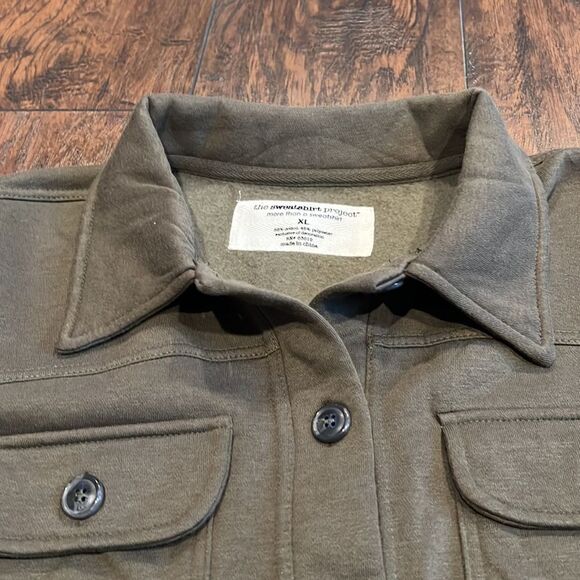 Sweatshirt Project light fleece lined jacket army green in EUC button up - Picture 3 of 8
